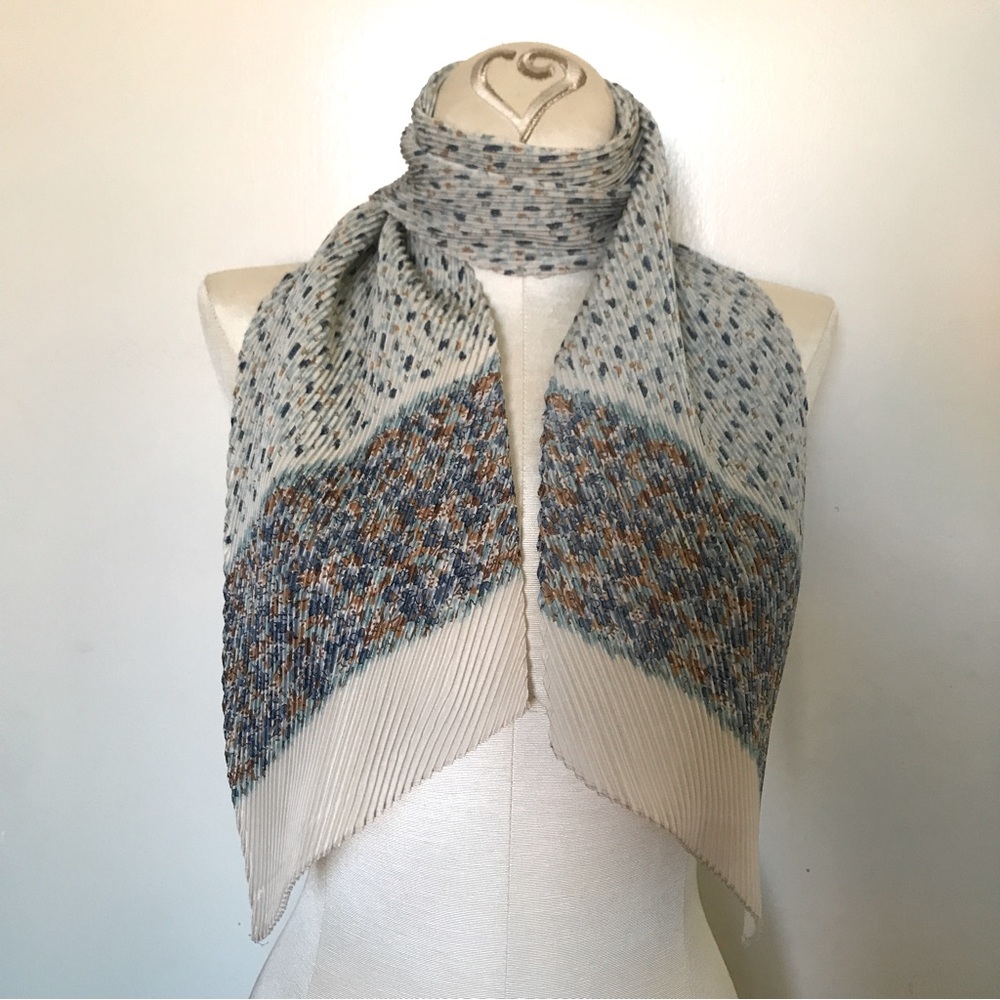 Made in Italy Cream Camel Brown Pastel Sky Blue Jasper Powder Blue Floral Scarf